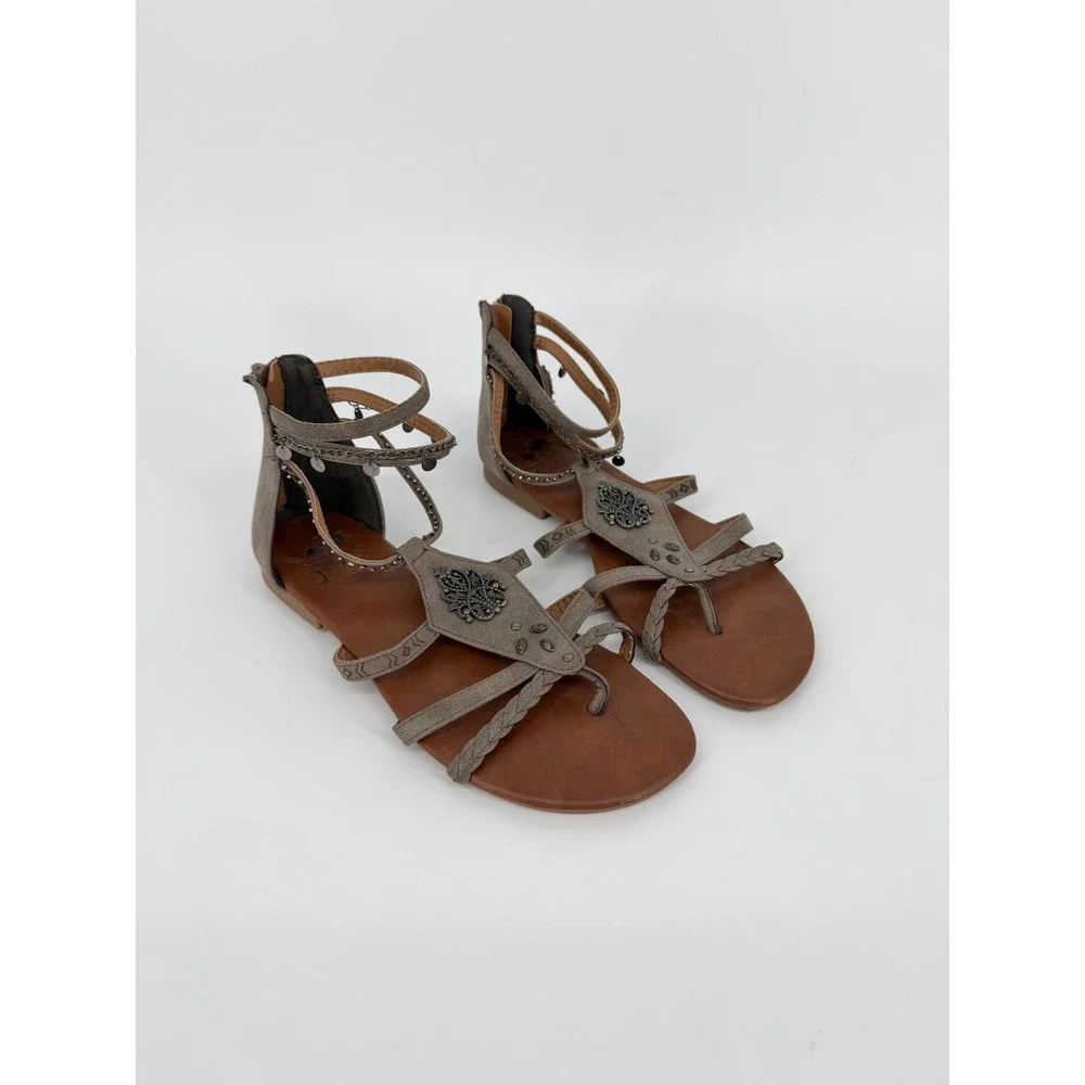 Jillypop Los Angeles Taupe Boho Gladiator Beaded Coin Sandals Womens 9M